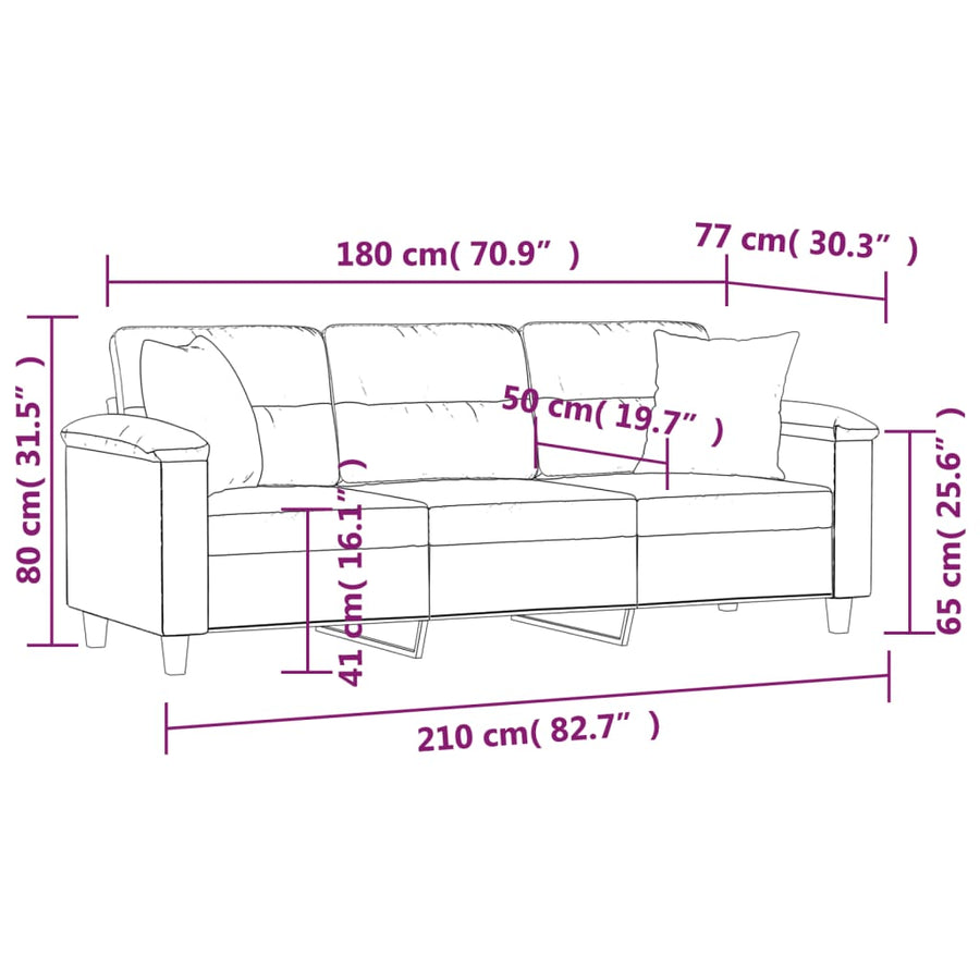 Driezitsbank Met Kussens Microvezelstof 180 cm Taupe