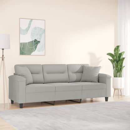 Driezitsbank Met Kussens Microvezelstof 180 cm Lichtgrijs
