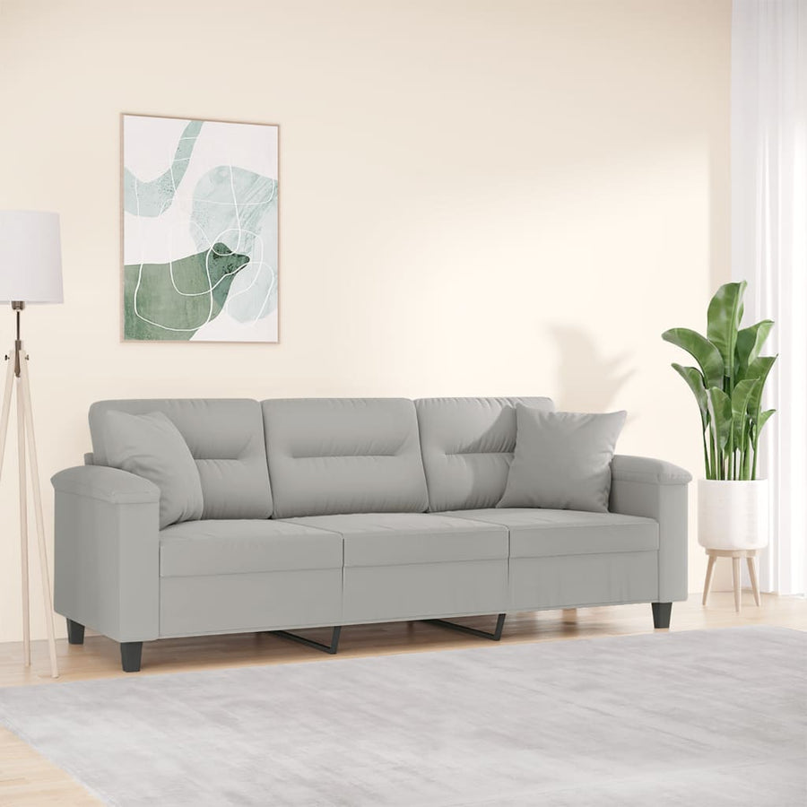Driezitsbank Met Kussens Microvezelstof 180 cm Lichtgrijs