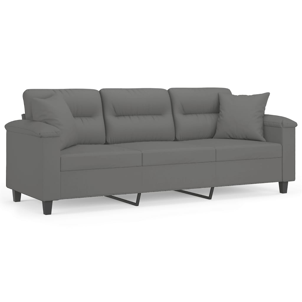 Driezitsbank Met Kussens Microvezelstof 180 cm Donkergrijs