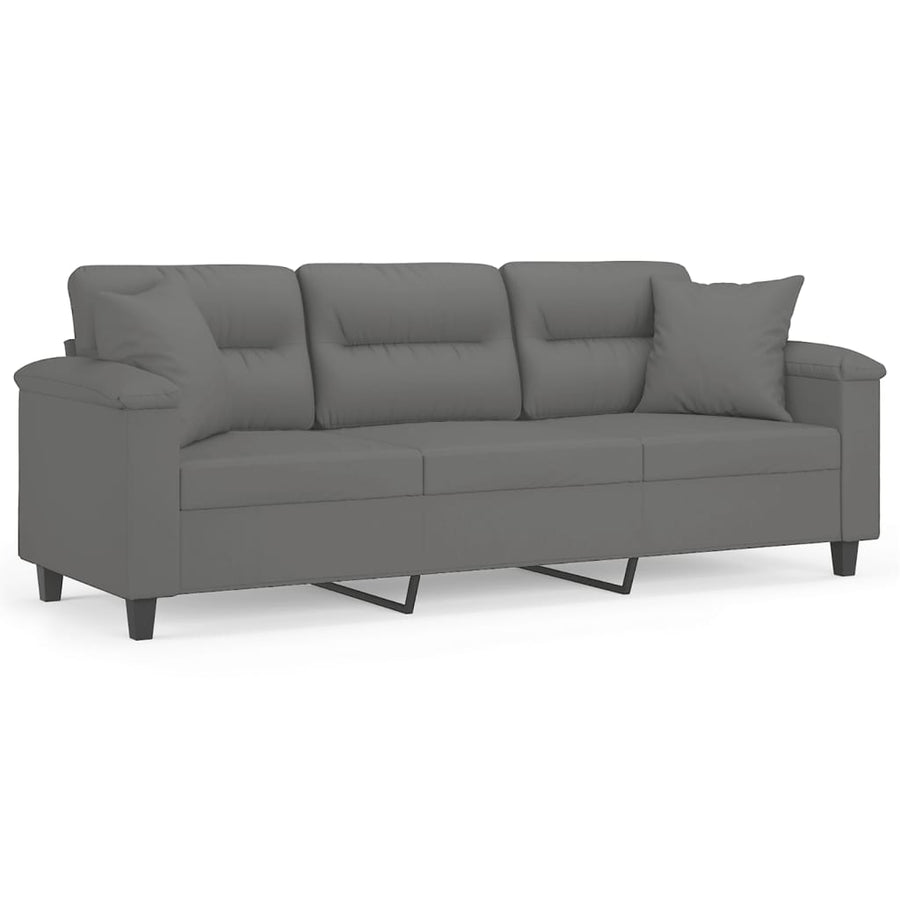 Driezitsbank Met Kussens Microvezelstof 180 cm Donkergrijs