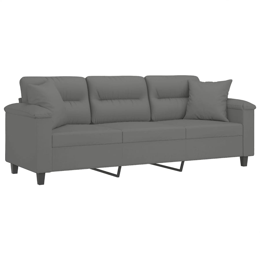 Driezitsbank Met Kussens Microvezelstof 180 cm Donkergrijs