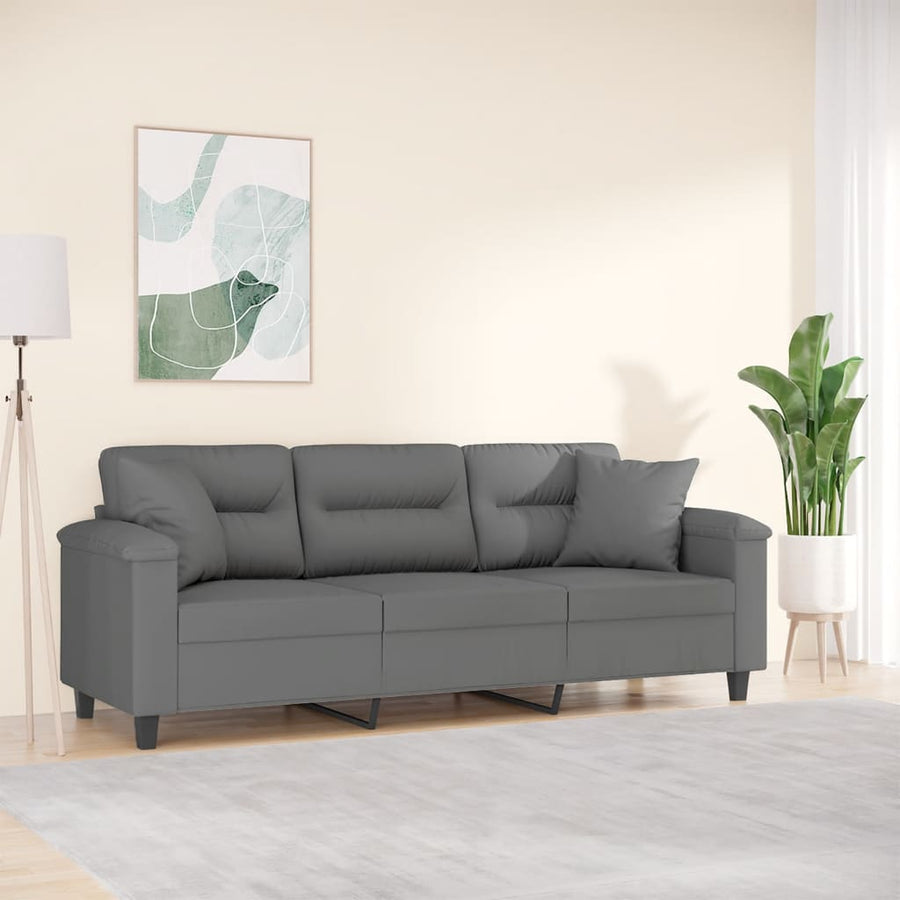 Driezitsbank Met Kussens Microvezelstof 180 cm Donkergrijs