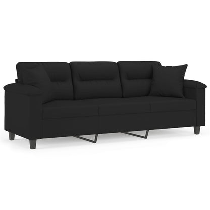 Driezitsbank Met Kussens Microvezelstof 180 cm Zwart