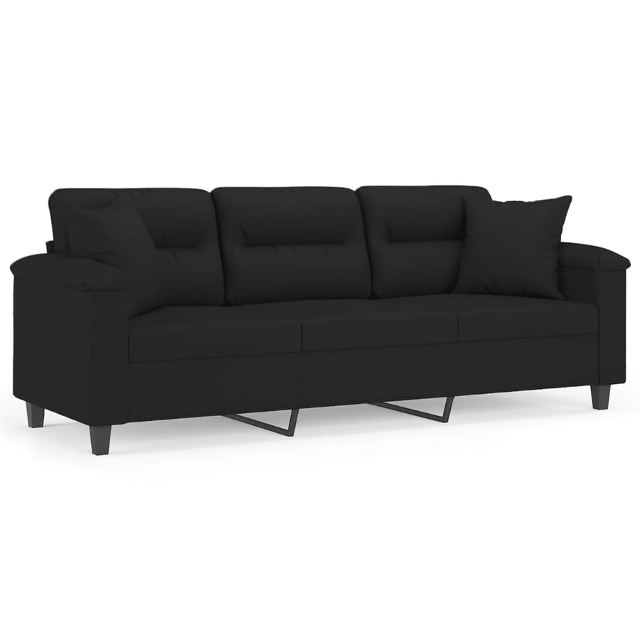 Driezitsbank Met Kussens Microvezelstof 180 cm Zwart
