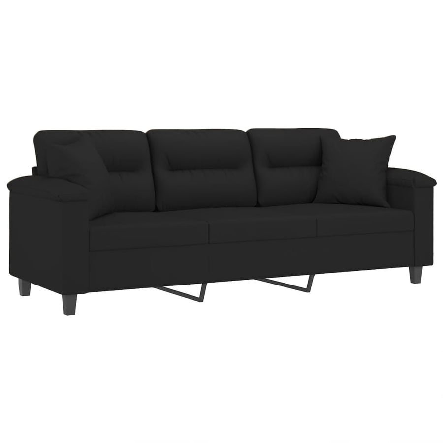 Driezitsbank Met Kussens Microvezelstof 180 cm Zwart