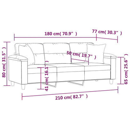 Driezitsbank Met Kussens Microvezelstof 180 cm Zwart