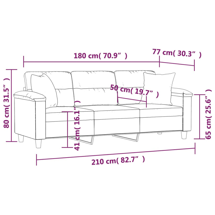 Driezitsbank Met Kussens Microvezelstof 180 cm Zwart
