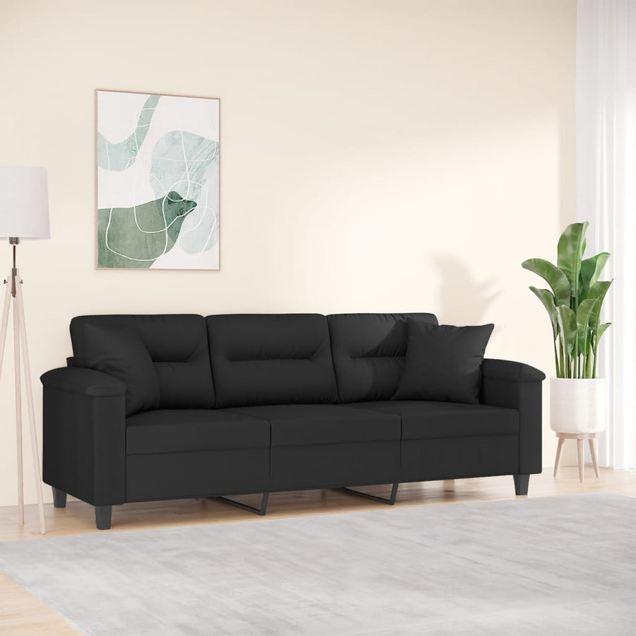 Driezitsbank Met Kussens Microvezelstof 180 cm Zwart
