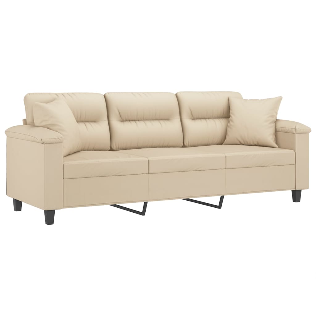 Driezitsbank Met Kussens Microvezelstof Kleurig 180 cm Crème