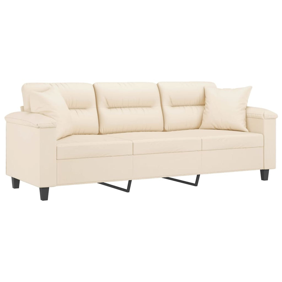 Driezitsbank Met Kussens Microvezelstof 180 cm Beige
