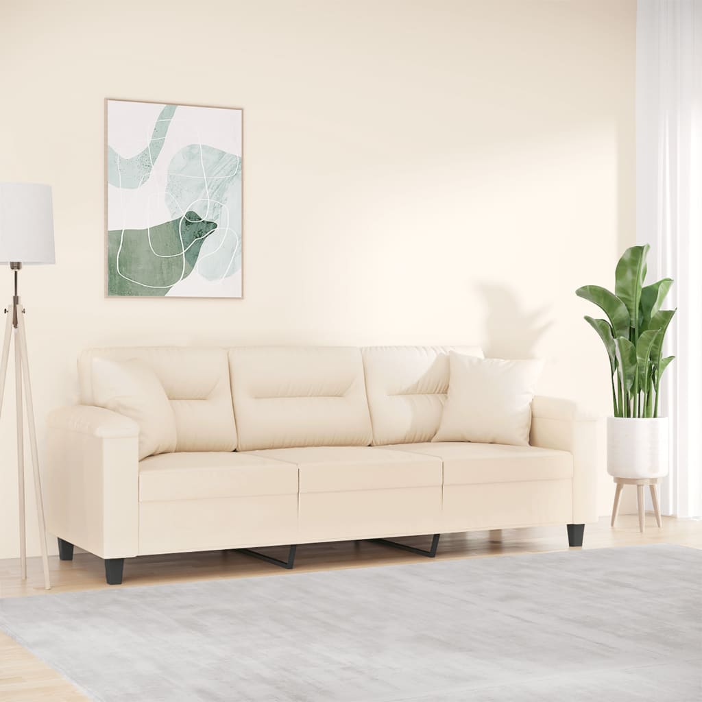Driezitsbank Met Kussens Microvezelstof 180 cm Beige