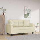 Two-seater sofa with throw pillows 120 cm faux leather cream