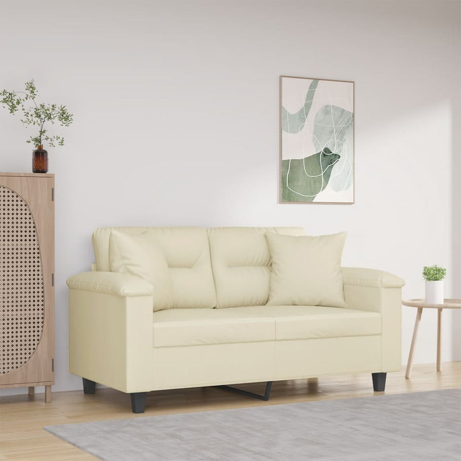 Tweezitsbank Met Sierkussens Kunstleer Kleurig 120 cm Crème