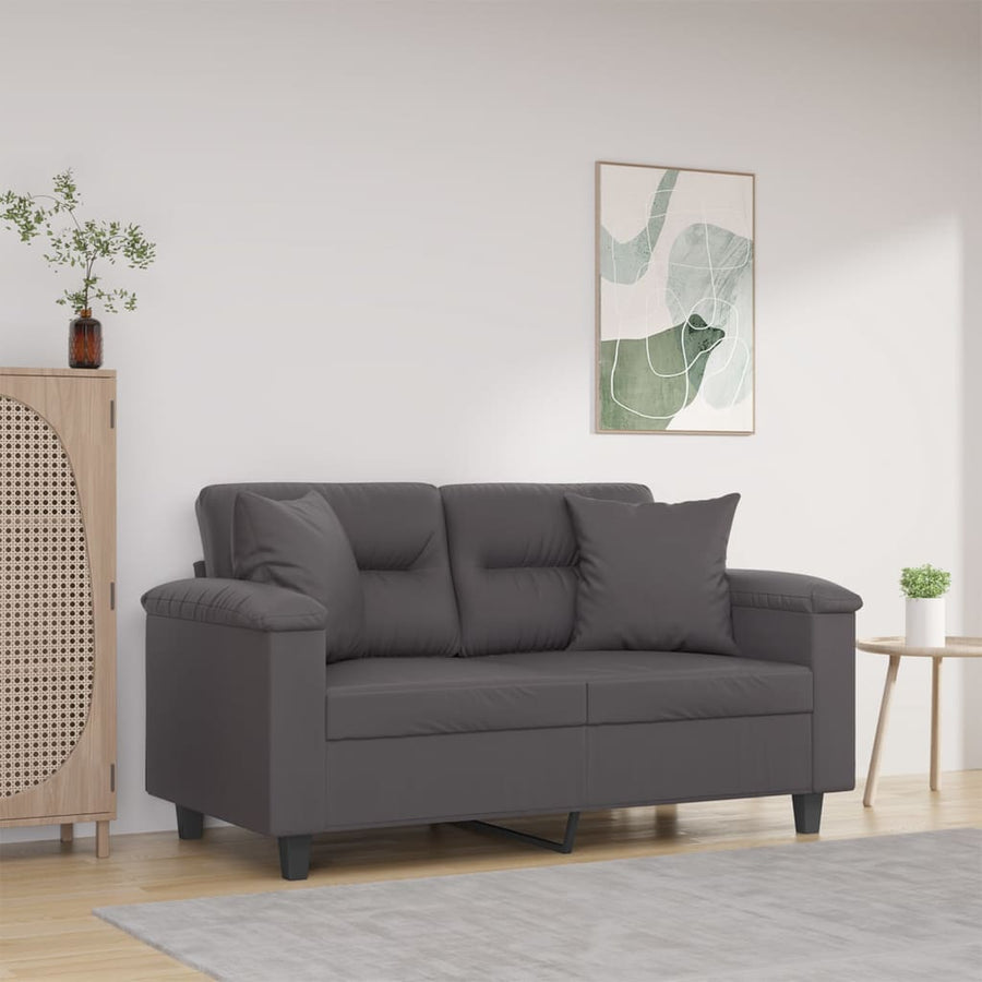 Tweezitsbank Met Sierkussens Kunstleer 120 cm Grijs