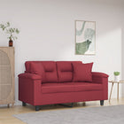 Two-seater sofa with throw pillows 120 cm faux leather wine red