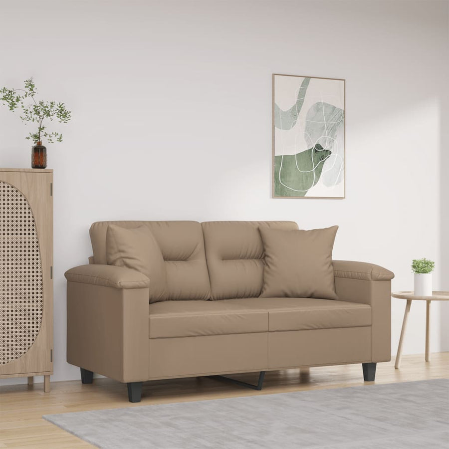 Tweezitsbank Met Sierkussens Kunstleer Kleurig 120 cm Cappuccino