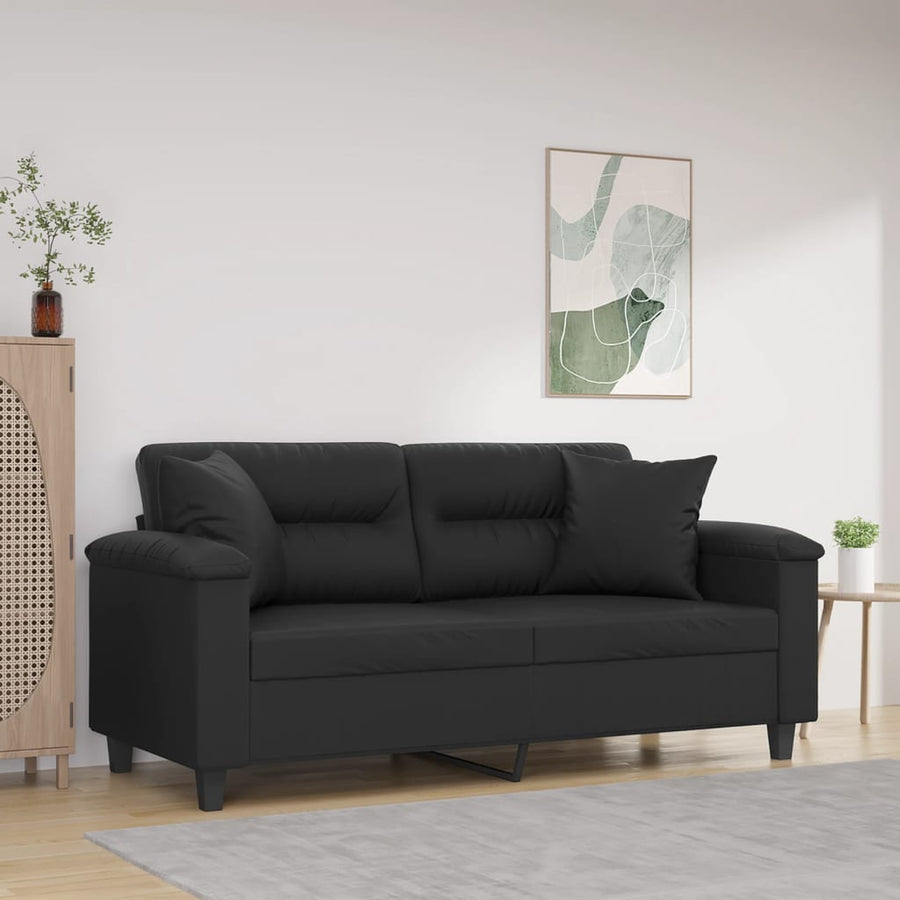Tweezitsbank Met Sierkussens Kunstleer 140 cm Zwart