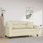 Two-seater sofa with throw pillows 140 cm faux leather cream
