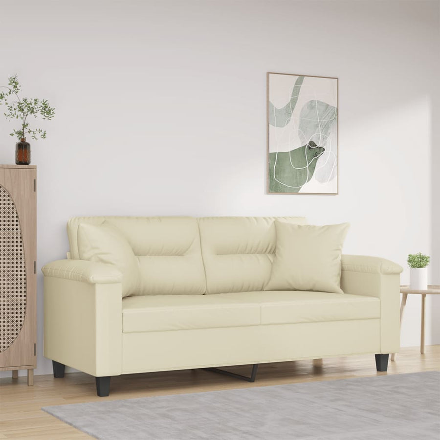 Tweezitsbank Met Sierkussens Kunstleer Kleurig 140 cm Crème