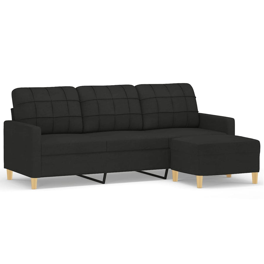 Driezitsbank Met Voetenbank 180 Cm Stof Zwart