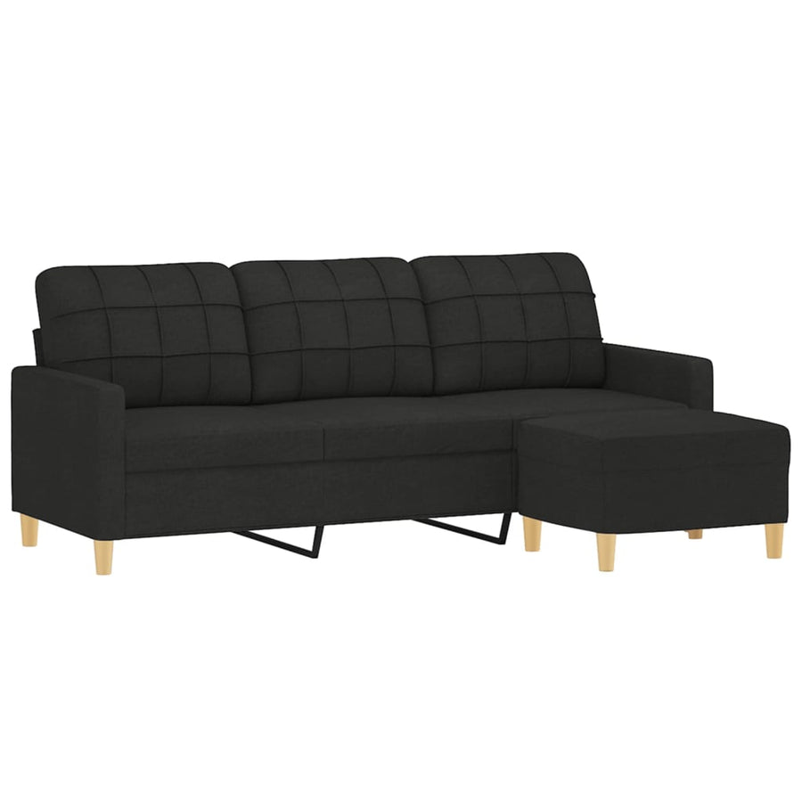Driezitsbank Met Voetenbank 180 Cm Stof Zwart