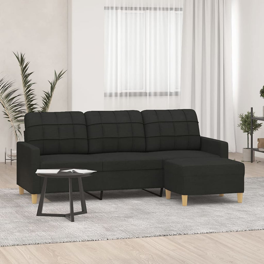 Driezitsbank Met Voetenbank 180 Cm Stof Zwart