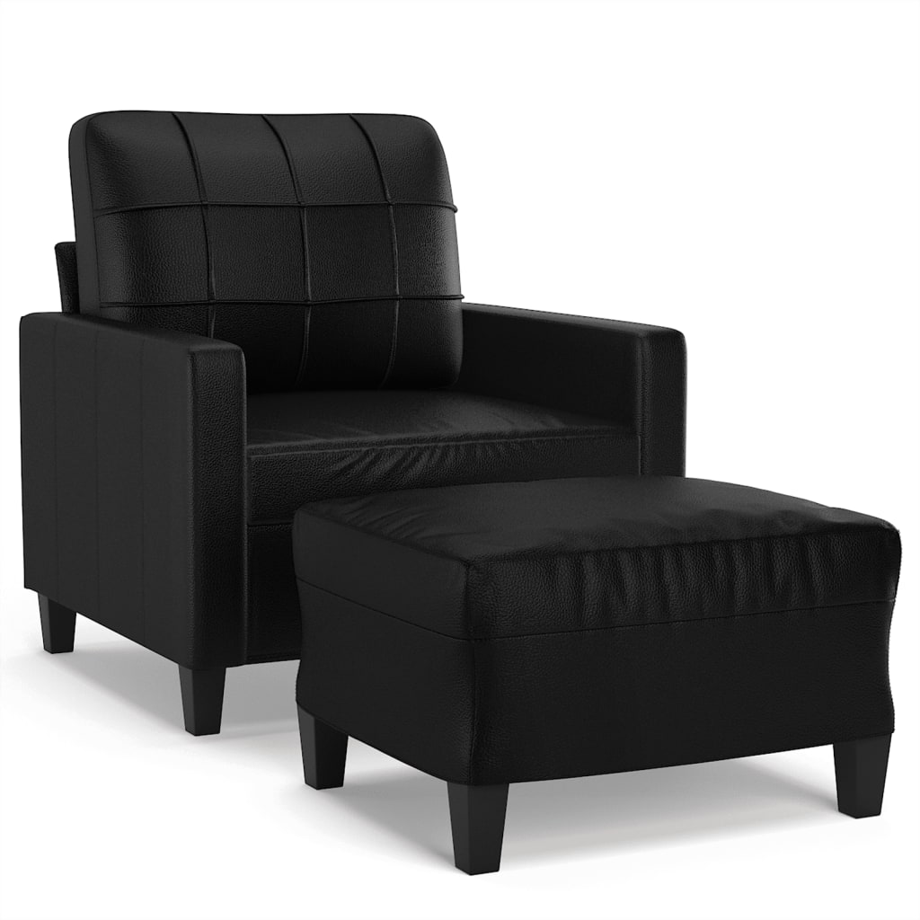 Fauteuil Met Voetenbank 60 Cm Kunstleer Zwart