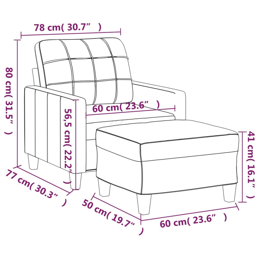 Fauteuil Met Voetenbank 60 Cm Kunstleer Kleurig Crème