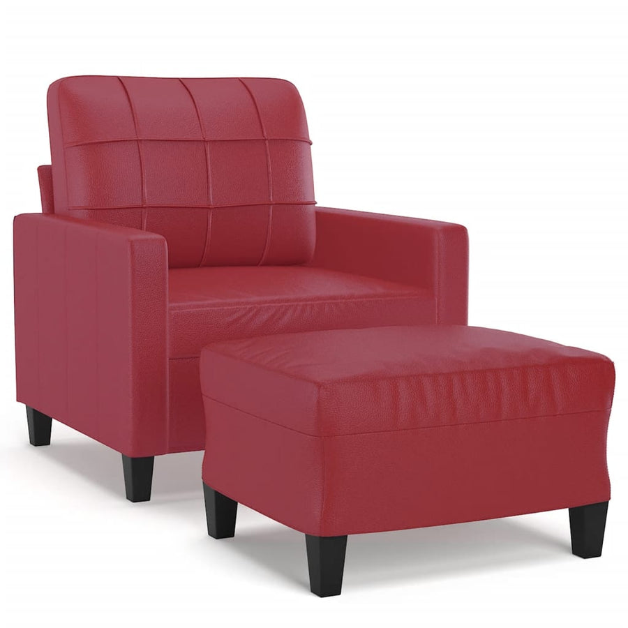 Fauteuil met voetenbank 60 cm kunstleer wijnrood