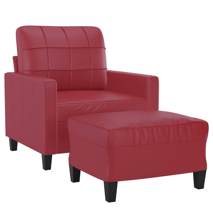Fauteuil met voetenbank 60 cm kunstleer wijnrood