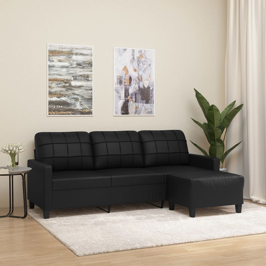 Driezitsbank Met Voetenbank 180 Cm Kunstleer Zwart