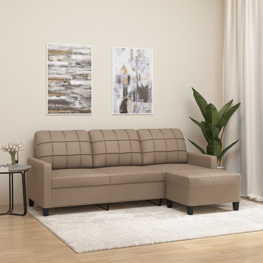 Driezitsbank Met Voetenbank 180 Cm Kunstleer Kleurig Cappuccino