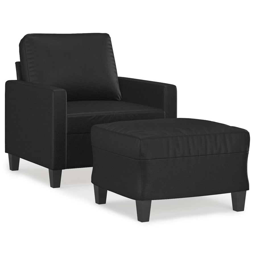 Fauteuil met voetenbank 60 cm kunstleer zwart Zwart