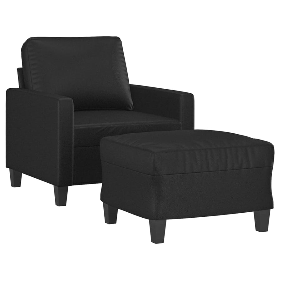 Fauteuil met voetenbank 60 cm kunstleer zwart Zwart