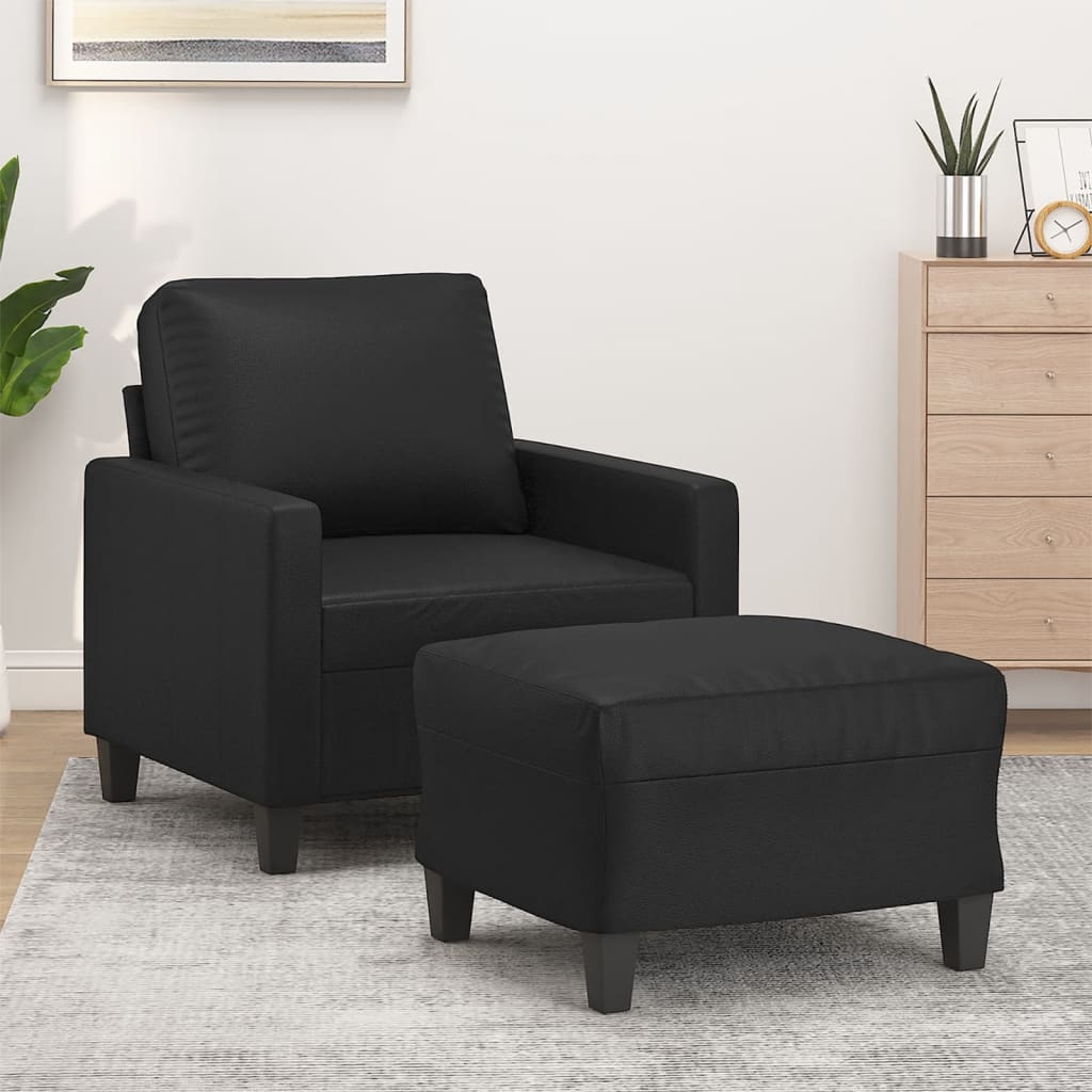 Fauteuil met voetenbank 60 cm kunstleer zwart Zwart
