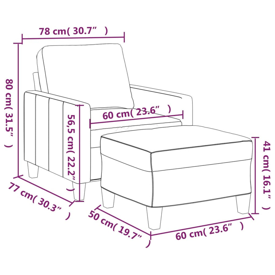 Fauteuil Met Voetenbank 60 Cm Kunstleer Kleurig Crème
