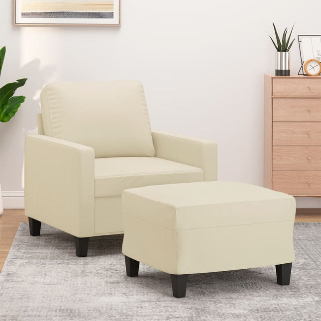 Fauteuil Met Voetenbank 60 Cm Kunstleer Kleurig Crème