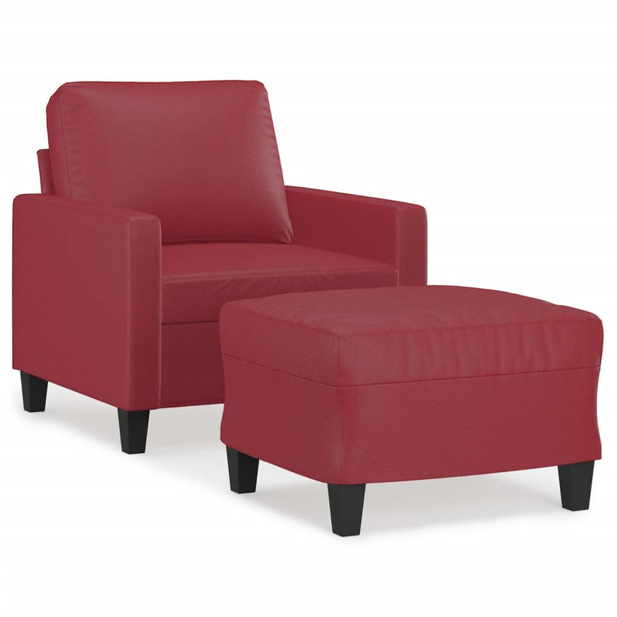 Fauteuil Met Voetenbank 60 Cm Kunstleer Wijnrood