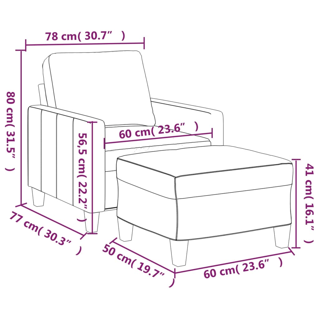 Fauteuil Met Voetenbank 60 Cm Kunstleer Kleurig Cappuccino