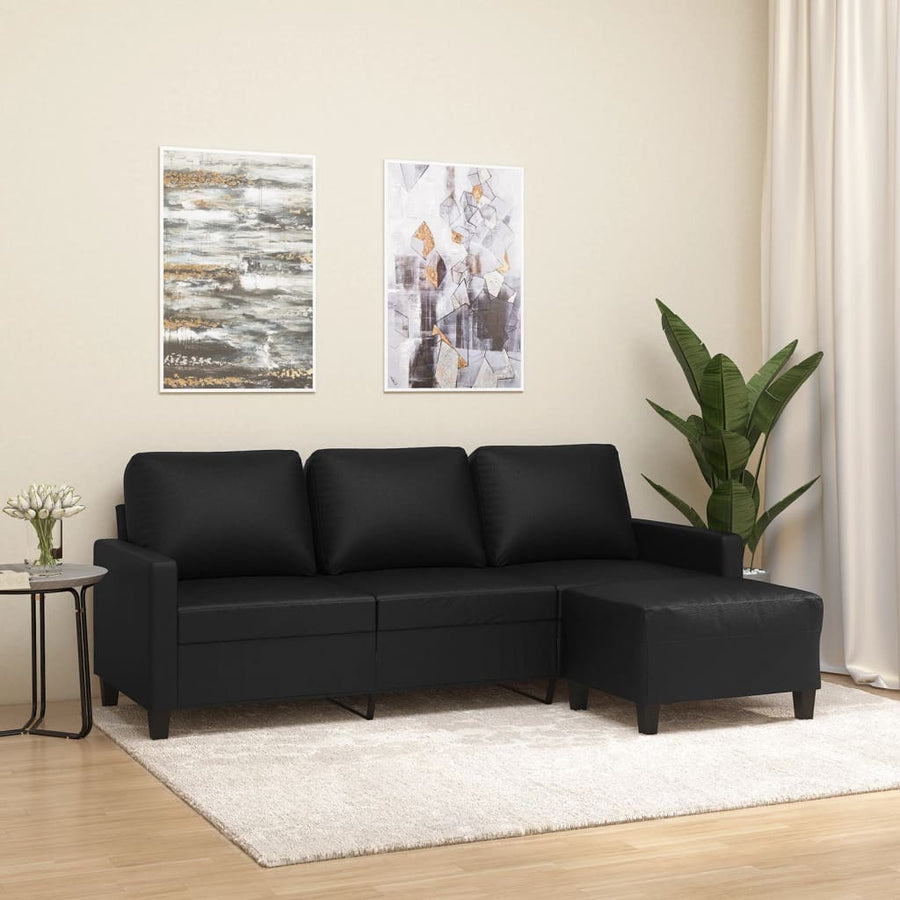 Driezitsbank Met Voetenbank 180 Cm Kunstleer Zwart