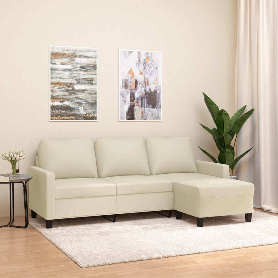 Driezitsbank met voetenbank 180 cm kunstleer crème Crème