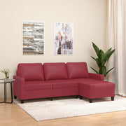 Driezitsbank met voetenbank 198x77x80 cm kunstleer wijnrood