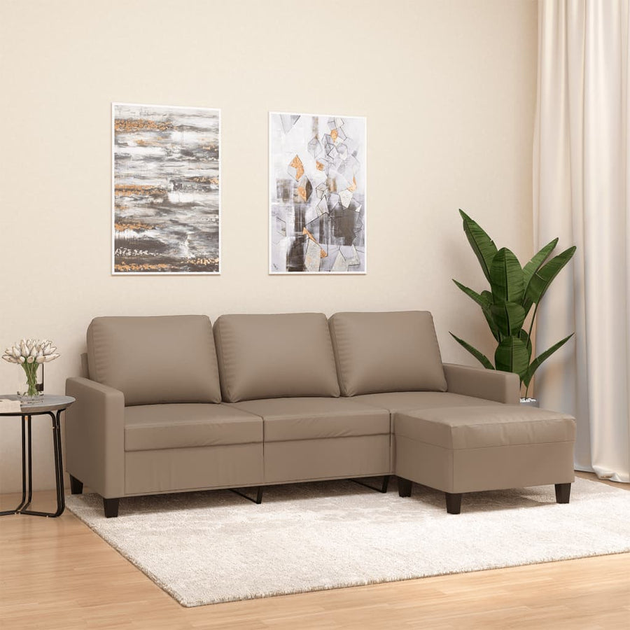 Driezitsbank Met Voetenbank 180 Cm Kunstleer Kleurig Cappuccino