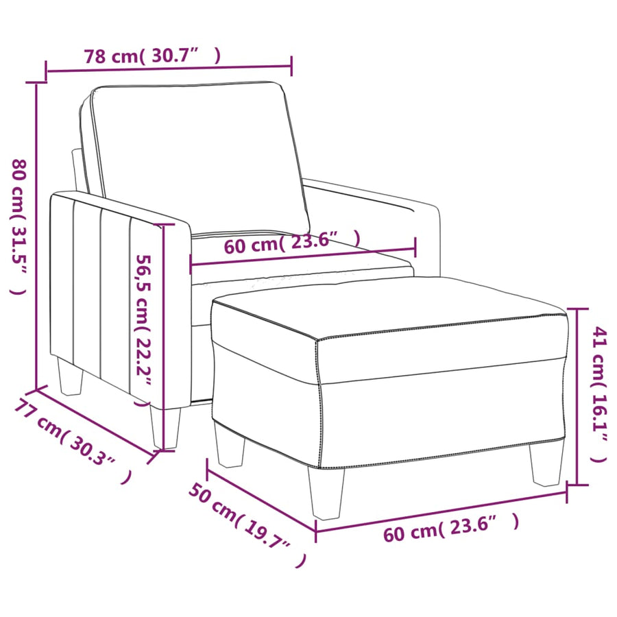 Fauteuil Met Voetenbank 60 Cm Stof Zwart