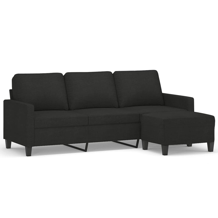 Driezitsbank Met Voetenbank 180 Cm Stof Zwart