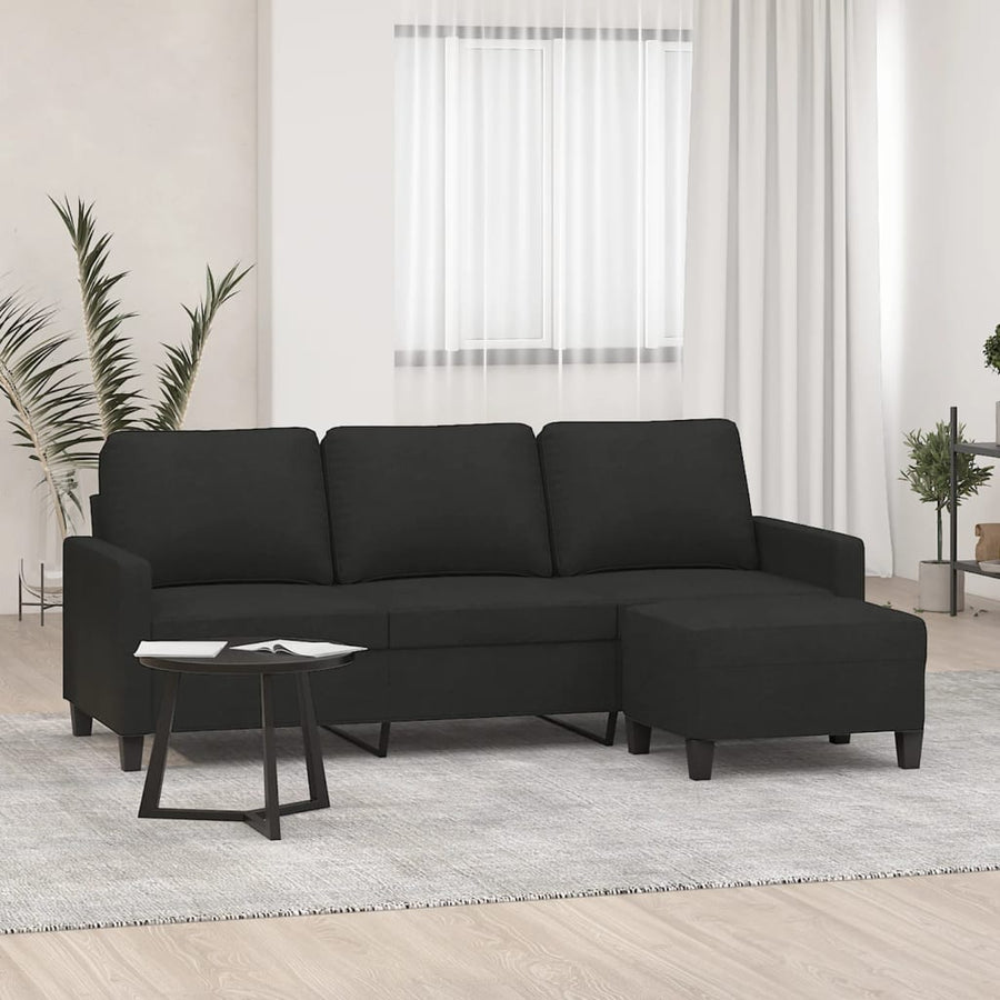 Driezitsbank Met Voetenbank 180 Cm Stof Zwart