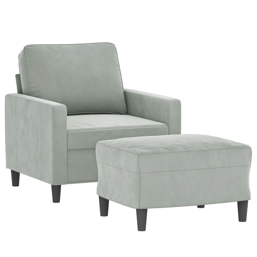 Fauteuil Met Voetenbank 60 Cm Fluweel Lichtgrijs
