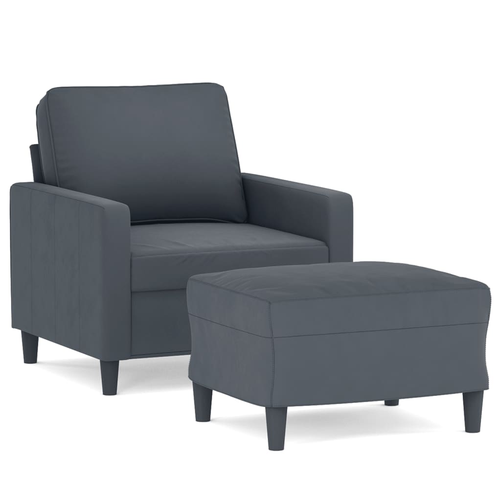 Fauteuil Met Voetenbank 60 Cm Fluweel Donkergrijs