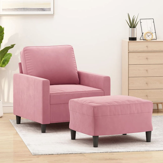 Fauteuil met voetenbank 60 cm fluweel roze